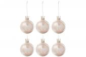6 Boules de Noël Verre Couronne Plumes Roses