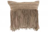 Coussin Carré Cuir Franges Greige