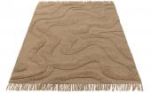 Tapis Tufté Franges Courbes Laine Taupe 230*160