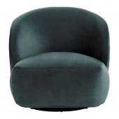 Fauteuil Lisette Velours Bleu Pivotant Blanc d'Ivoire