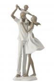 Statue Couple + Enfant sur les épaules Blanc Taupe
