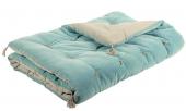 Futon Matteo Velours / Lin Bleu Aqua 180x80 Blanc d'Ivoire