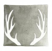 Coussin Bois de Cerf Cuir Vache Gris 45x45