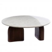 Table Basse Ronde Marbre Blanc Bois Swan -NEW-