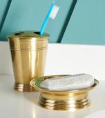Porte Savon + Porte Brosse à Dents Laiton Doré