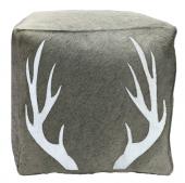 Pouf Bois de Cerf Cuir Vache Gris 45x45x45