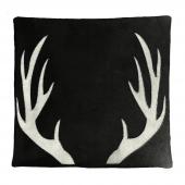 Coussin Bois de Cerf Cuir Vache Noir 45x45