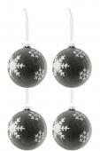 4 Boules de Noël Gris Anthracite Flocons Blancs