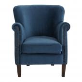 Fauteuil Claude Velours Bleu de Minuit Blanc d'Ivoire
