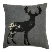 2 Coussins Cerf Debout Laine Cuir