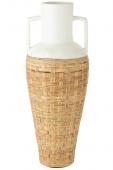 Vase Tissage Naturel Céramique Blanche H100cm