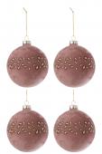 4 Boules de Noël Velours Rose Motif