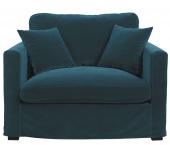 Fauteuil Angie Velours Bleu Paon Blanc d'Ivoire