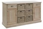 Buffet Bas Bois Naturel Grisé 2 Portes Paniers Osier Jolipa