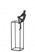 Statue Personnage Pensif sur Cube Aluminium Noir