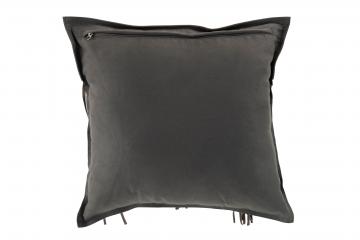 Coussin Carré Cuir Franges Gris