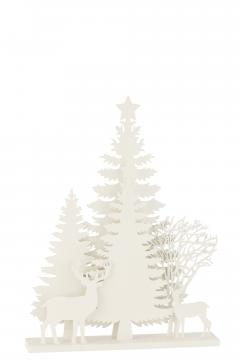 Déco Noël Led Arbres Cerfs Bois Blanc