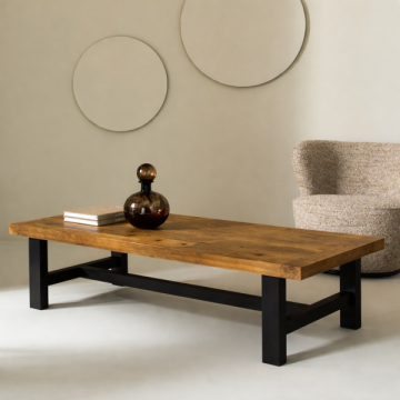 Table Basse Mazot Pin Massif Piètement Noir