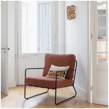 Fauteuil Gaspard Velours de Jacquard Bois de Rose Blanc d'Ivoire