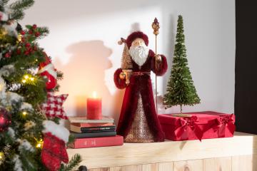 Père Noël Décoratif Rouge-Or H57cm