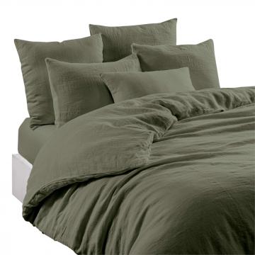 Drap Housse Limy Kaki Lin Lavé/Coton (2 tailles)