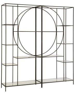Etagère 2 Parties Cercle Métal Noir Verre