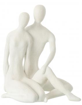 Statue Couple Assis Moderne Mat Blanc