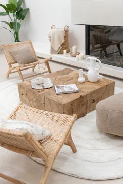 Tapis Ovale Rayures Courbées Laine Crème