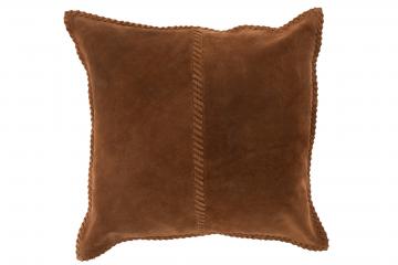 Coussin Carré Cuir Points Carrés Cognac