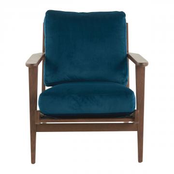 Fauteuil Jules Velours Bleu Nuit Blanc d'Ivoire