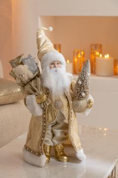 Père Noël Deco Blanc-Or H50cm
