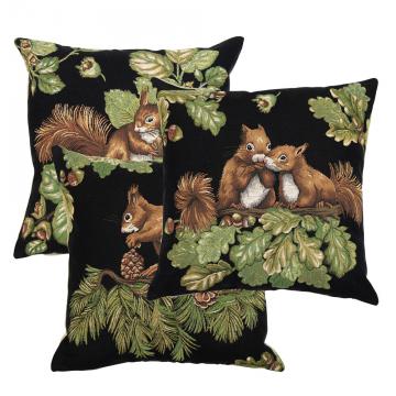 2 Coussins Gobelin Ecureuil Pomme de Pin 45x45