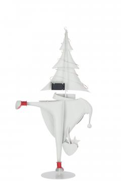 Père Noël Led Sapin Métal Blanc Rouge H77cm