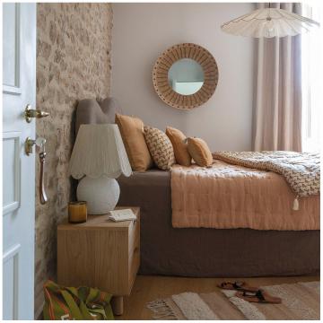 Couvre Lit Chloé Lin Lavé Abricot 230x180 Blanc d'Ivoire
