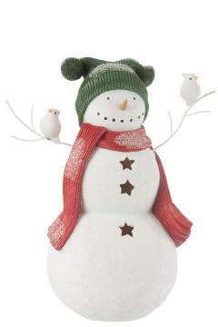 Bonhomme de Neige Led Oiseaux Rouge Vert H50cm