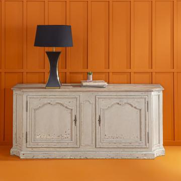 Buffet Bas 2 Portes Joséphine Gris Vieilli Plateau Chêne
