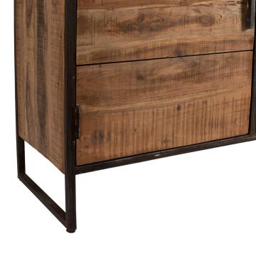 Buffet Bahut Bas 2 Portes 3 Tiroirs Factory Indus Bois Métal