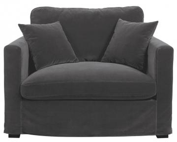 Fauteuil Angie Velours Gris Foncé Blanc d'Ivoire
