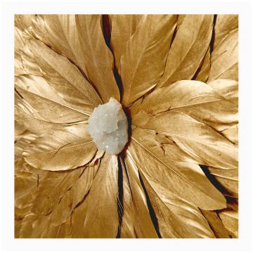 Décoration Murale Fleur Plumes Dorées Blanc d'Ivoire