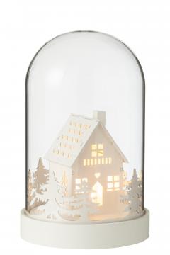 Dôme Hiver Noël Led Maison Bois Blanc Verre