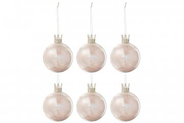 6 Boules de Noël Verre Couronne Plumes Roses