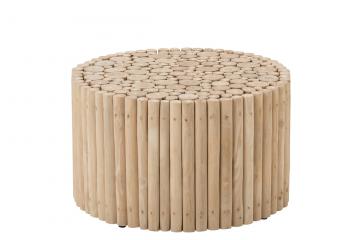 Table Basse Ronde Rondins Teck Naturel PM