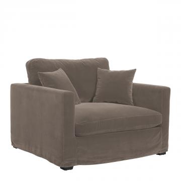 Fauteuil Angie Velours Taupe Blanc d'Ivoire