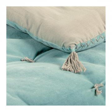 Futon Matteo Velours / Lin Bleu Aqua 180x80 Blanc d'Ivoire