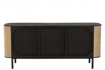 Buffet Bas 3 Portes Molly Bois Noir Rotin Naturel