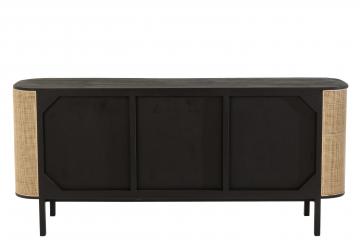 Buffet Bas 3 Portes Molly Bois Noir Rotin Naturel