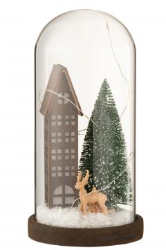 Cloche Haute Led Maison Sapin Cerf