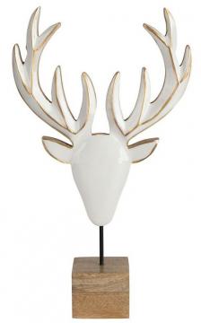 Deco Cerf Bois Blanc Doré H39cm