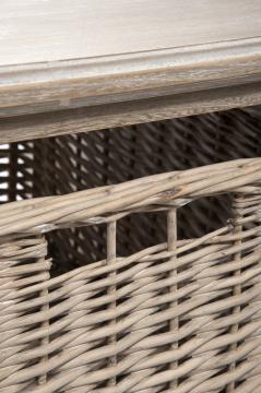 Table Basse de Salon Bois Naturel Grisé Panier Osier Jolipa