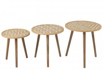 S/3 Tables Gigognes Rotin Naturel Motifs